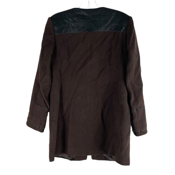 Etcetera Leather Trim Long Coat Jacket Turnlock Closure Brown Size 6 - Picture 8 of 10
